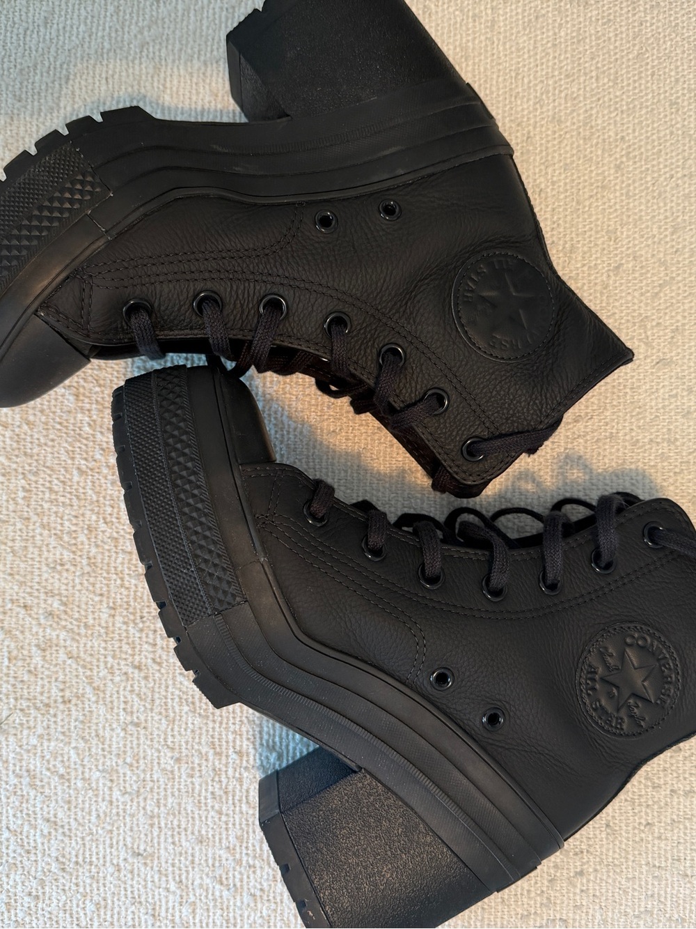Converse Black Leather Platform Lace-Up Boots